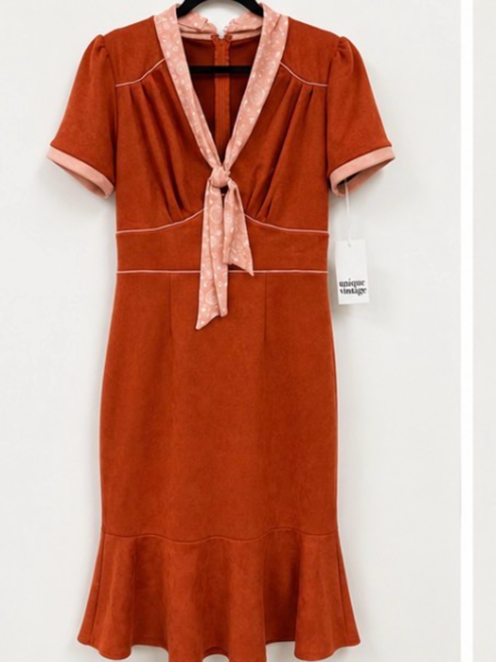 NWT Unique Vintage Rust Faux Suede Western Style Dress Size L 10/12